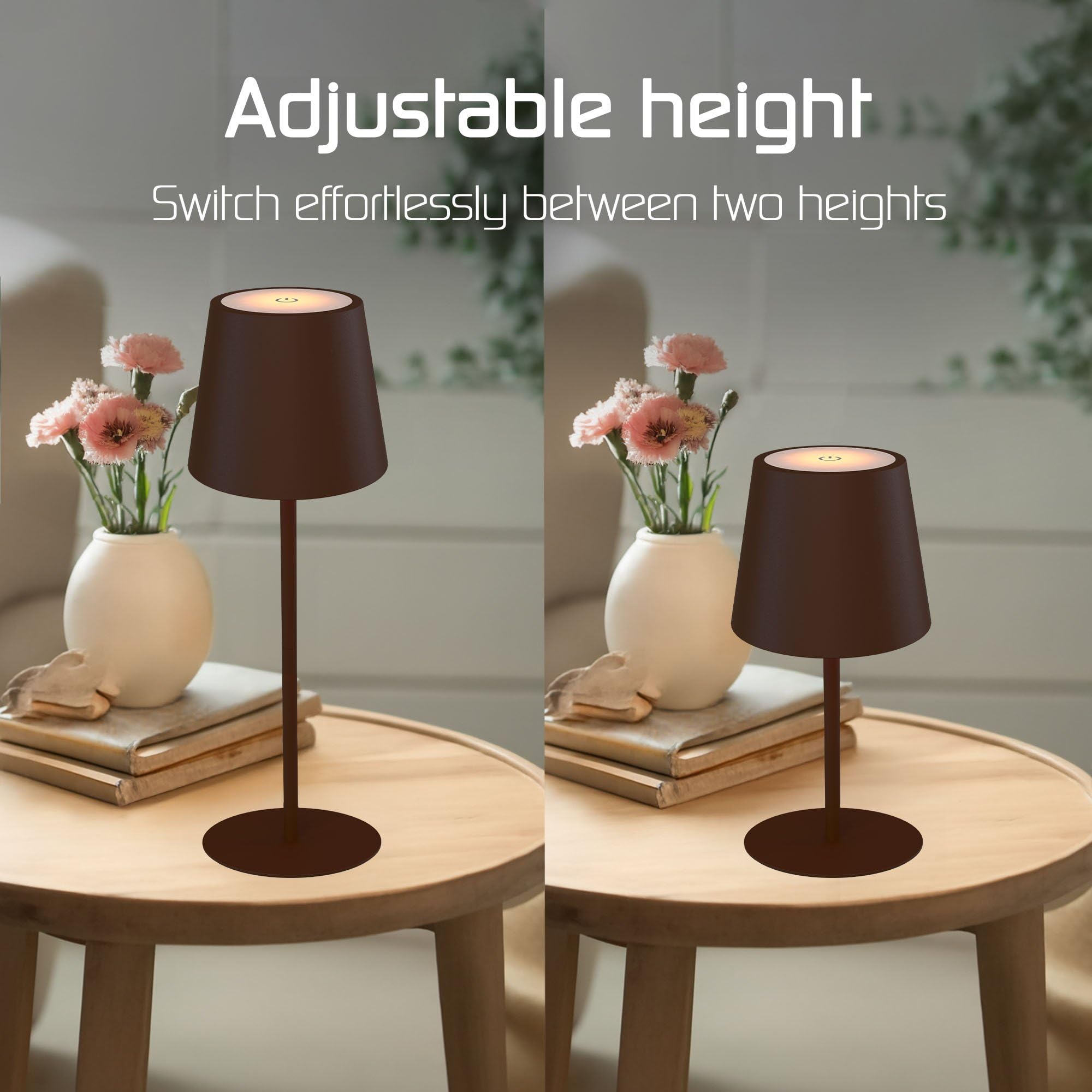 Ledvion - Lampe de Table LED Rechargeable, Marron, Variable 2700K-5000K, 200 Lm, IP54 Résistante aux Éclaboussures, Batterie 4400mAh, Commande Tactile, Réglable, USB-C, Intérieure & Extérieure, Nyra