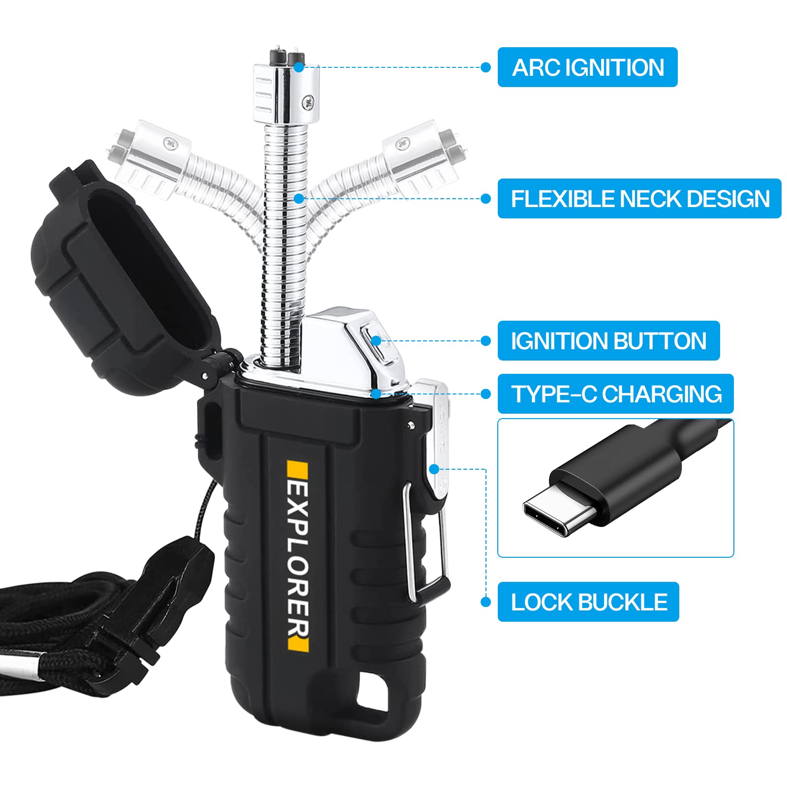 Nizirioo USB Rechargeable Electric Lighter with 360 Degree Flexible Neck  Waterproof Windproof Lighter for Camping Hiking : Amazon.com.be: Sports &  Outdoors