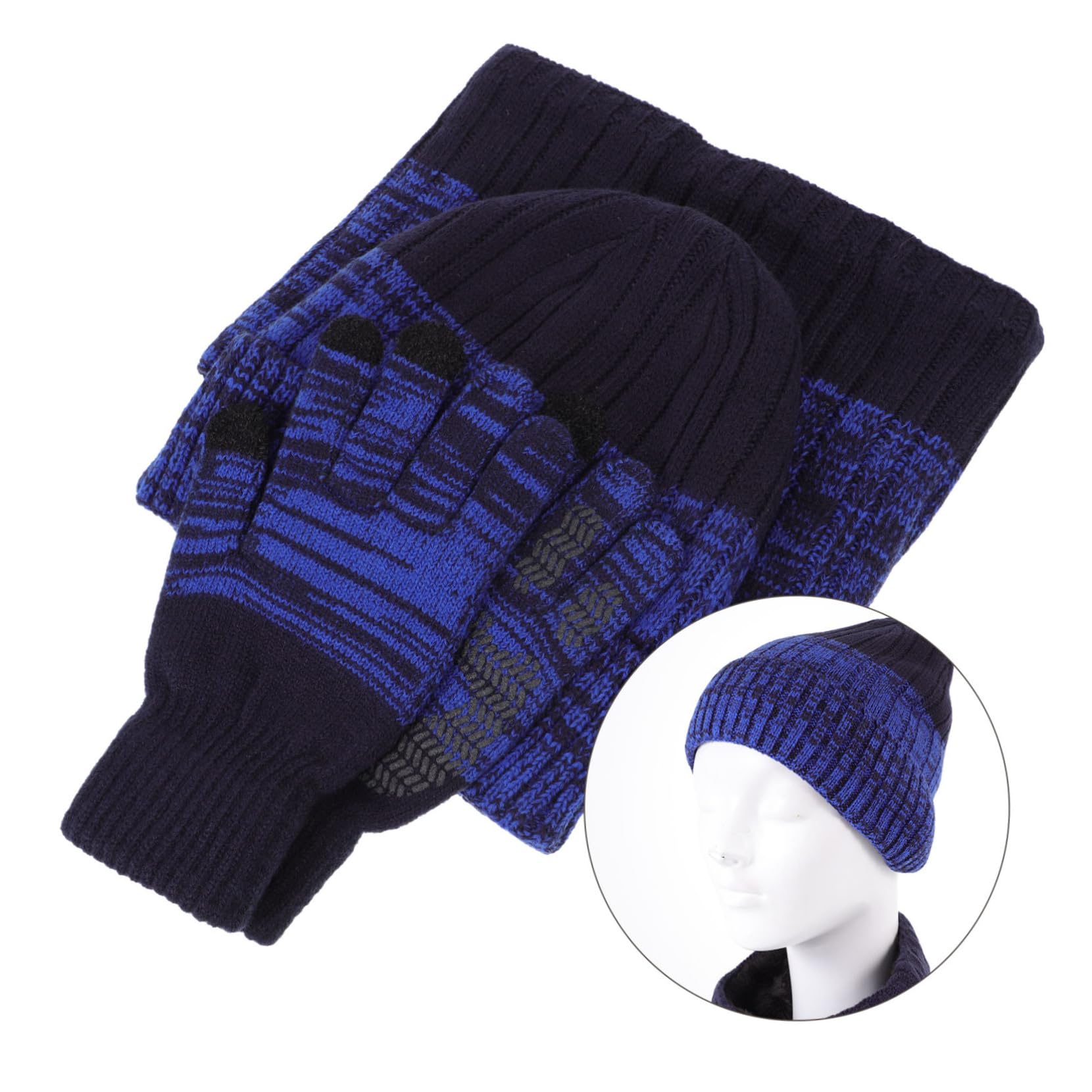 BESPORTBLE 1Set Winter Scarf and Gloves for Men and Women Thicken Knit Beanie Hat Warm Full Finger Gloves Kit Outdoor Cold Weather Accessories