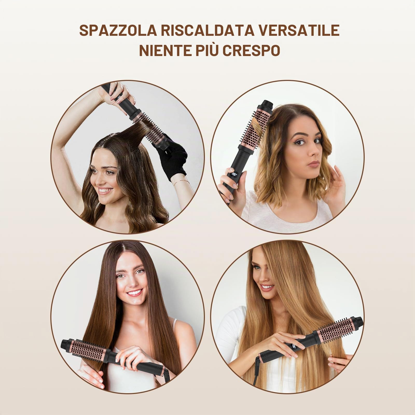 Qingning Spazzola Termica 38mm, Thermal Brush con Display Digitale LCD 120-200 ℃, Spazzola Arricciacapelli per Capelli Ricci, Spazzola Rotonda Spazzola Lisciante per Capelli Lunghi e Corti (Dorato)