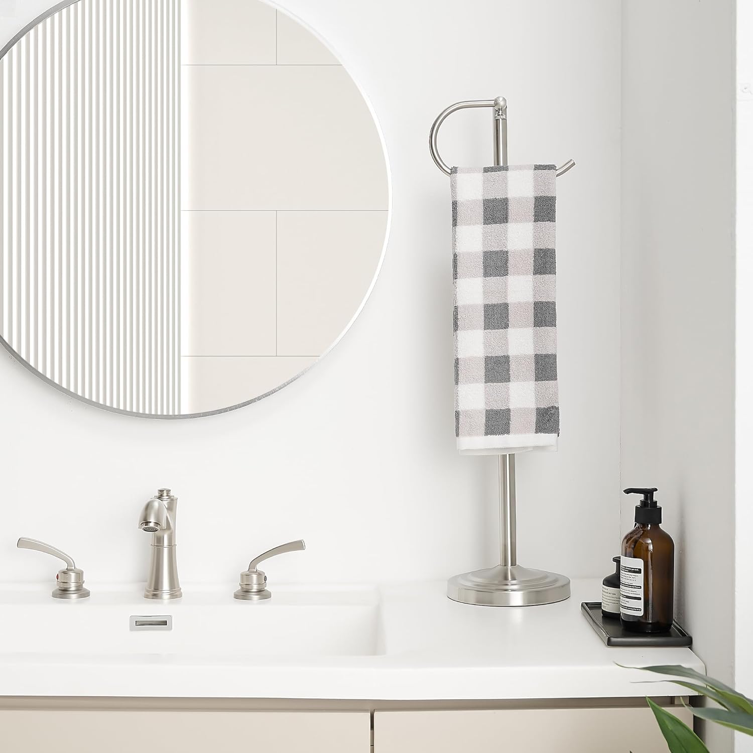 Hand Towel Holder Stand,Standing Towel Racks for Bathroom,Hand Towel Holder for Bathroom Kitchen Vanity Countertops,Stainless Steel Adjustable Towel Bar 16.5-26 Inch(Brushed Nickel)