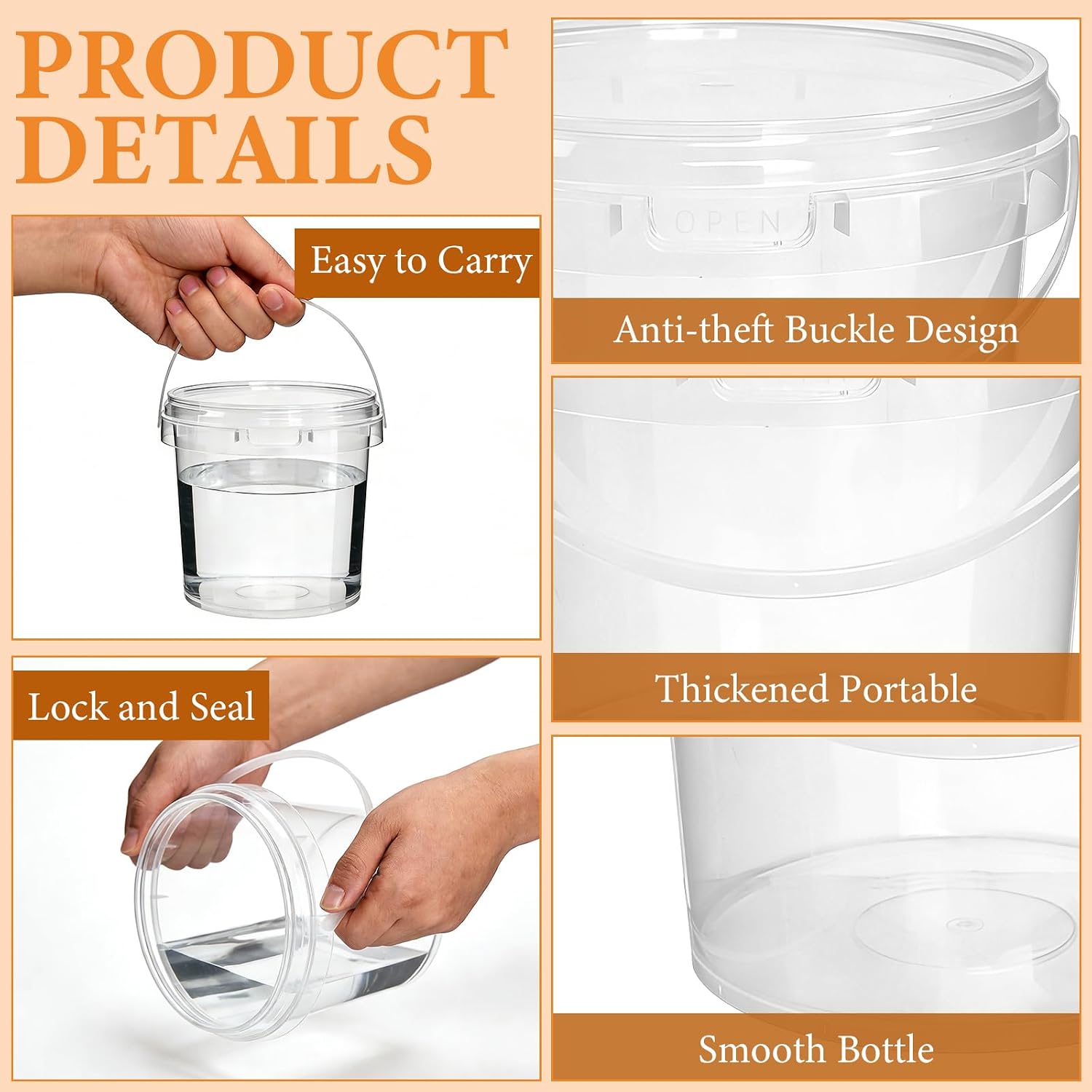 CEYAZYE 10 Pack 0.5Gallon/68 oz Clear Bucket with Handle and Lids