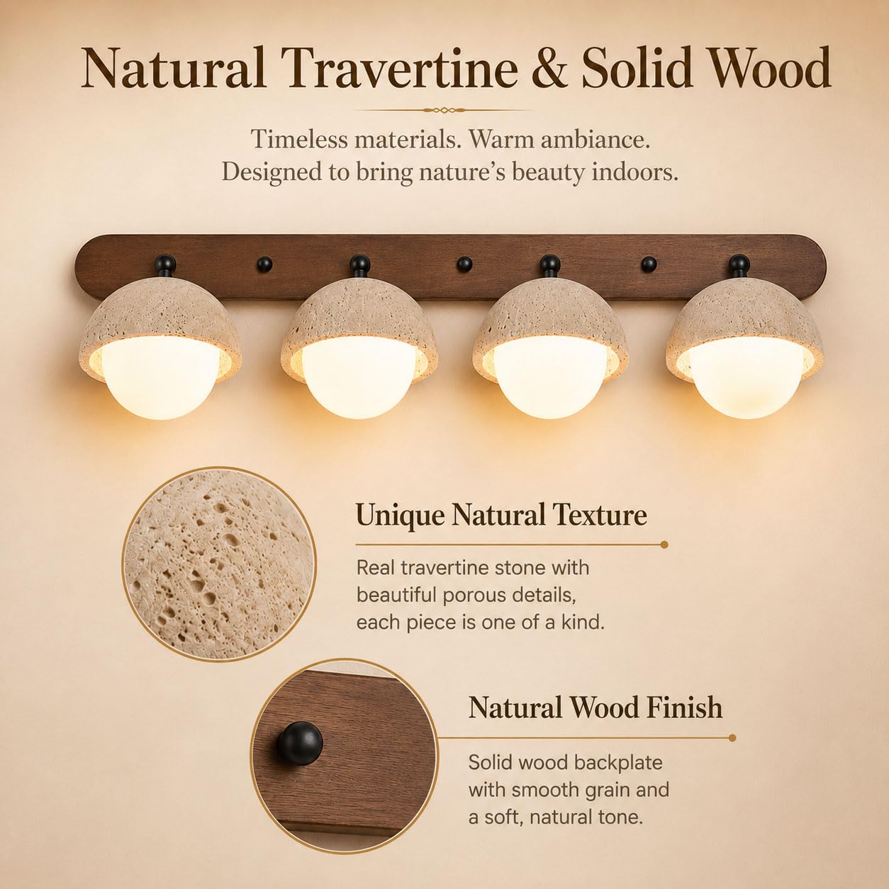 Applique Murale LED en Travertin, Lampe de Miroir Salle de Bain