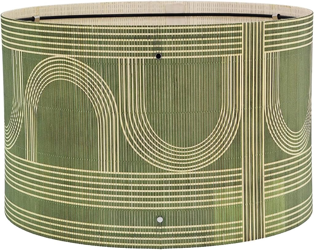 Chandeliers Lamp Shade Rustic Bamboo with Geometric Green Pattern, 13.8 x 9 Inch, Easy Assembly for Study Room Living Room Bedroom