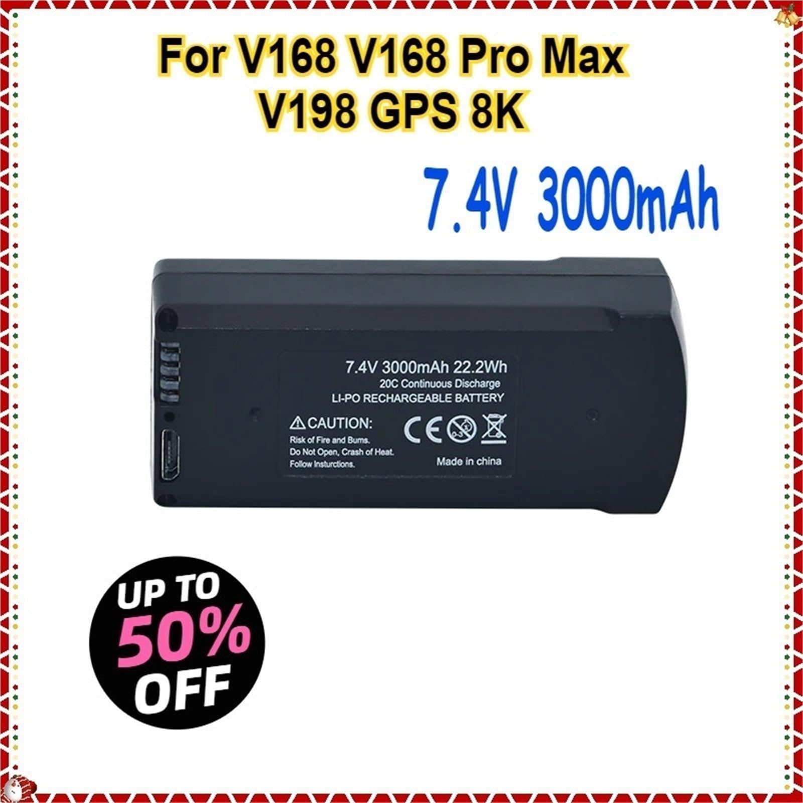 Batterie Lipo Originale V168 Pro Max 7.4V 3000mAh, Adaptée Au GPS V168 V198 8K 3.7V 2000mAh, Charge De Drone, Batterie De Secours Compatible(3.7V-2Pcs)