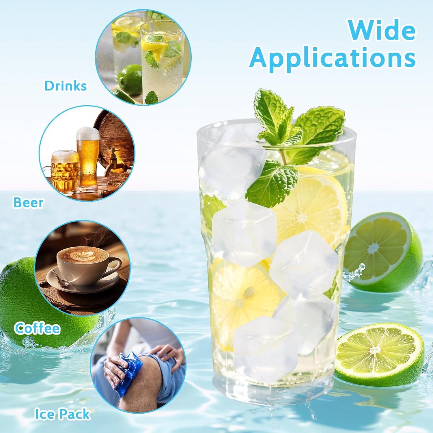 2.2LBS (70 Pcs) Reusable Ice Cubes for Drinks Without Diluting, BPA-Free Refreezable Plastic Fake Ice Cubes for Whiskey, Cocktails, Wine, Coffee & Home Parties (Transparent)