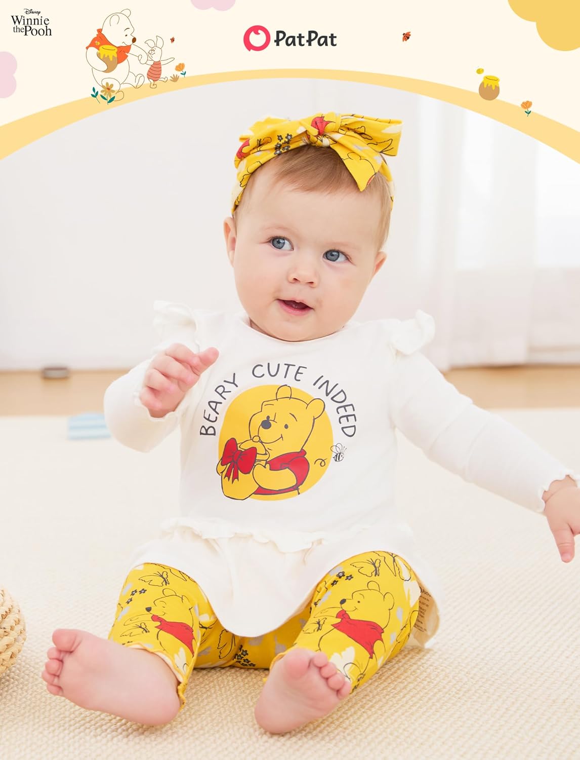 Disney Winnie the Pooh Minnie Mouse Princess Newborn Baby Girl Organic Cotton Ruffle Long Sleeve 3-Piece Set 3-24 Months