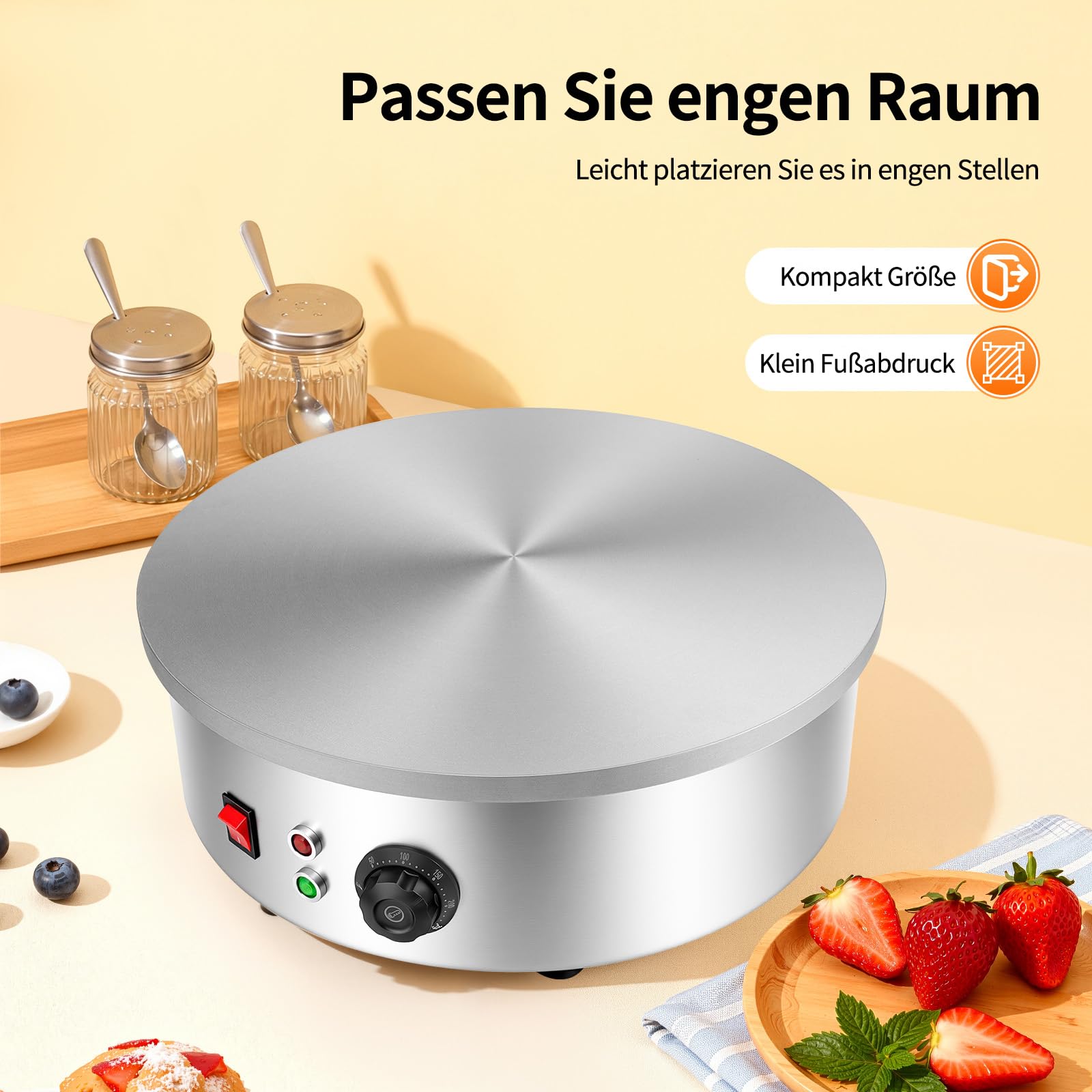 Máquina profesional para hacer crepes y panqueques, 2800 W, máquina para crepes, plancha para crepes dulces y salados, 150-280 ℃ de acero inoxidable, BJB-1