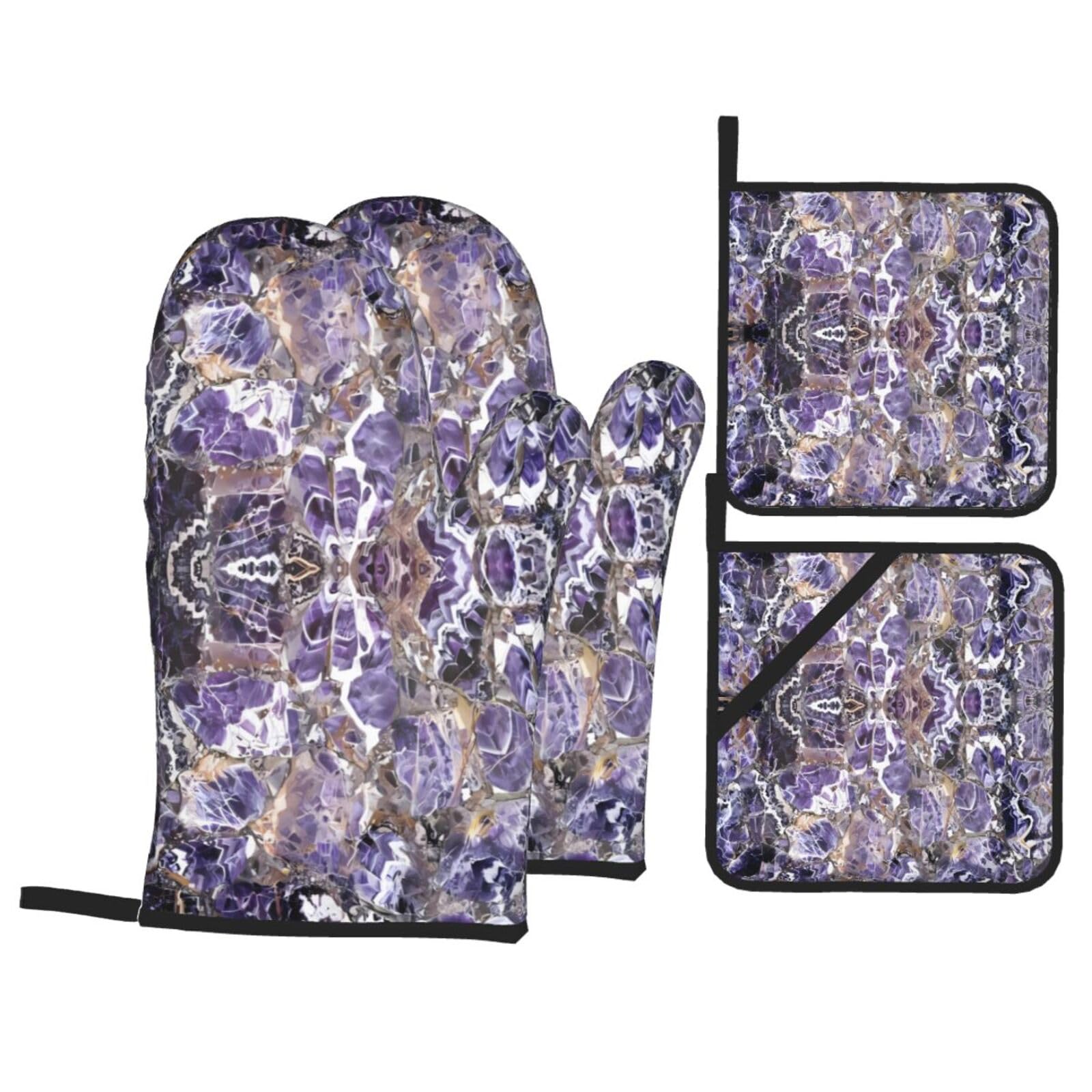 HJFCZH marble purple Prints Kitchen Throw Set: Durable Oven Layers with Waterproof Polyester – 4 Piece Heat Protection System