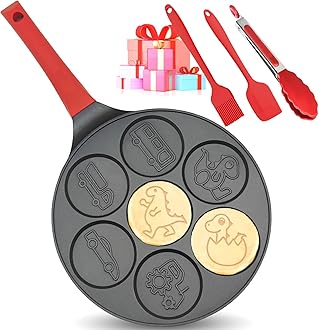 Dinosaur 7-Cup Egg Pan Omelet Pans Pancake Pan for Kids Nonstick Egg Cooker, Dino Cars Trucks Omelette Crepe Pancake Maker, Black