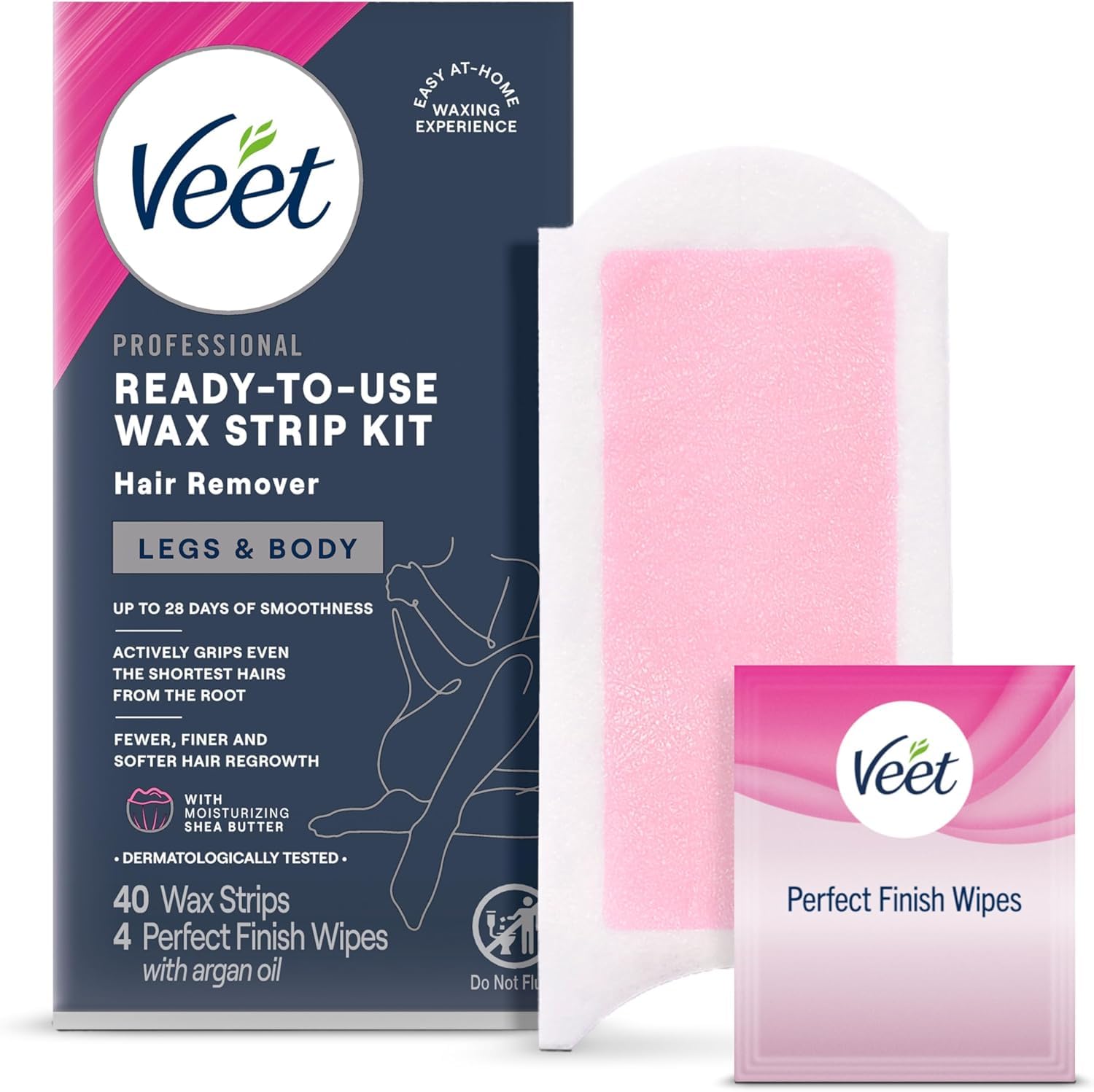 Veet Leg and Body Hair Remover Cold Wax Strips, 40 ct (Pack of 3)