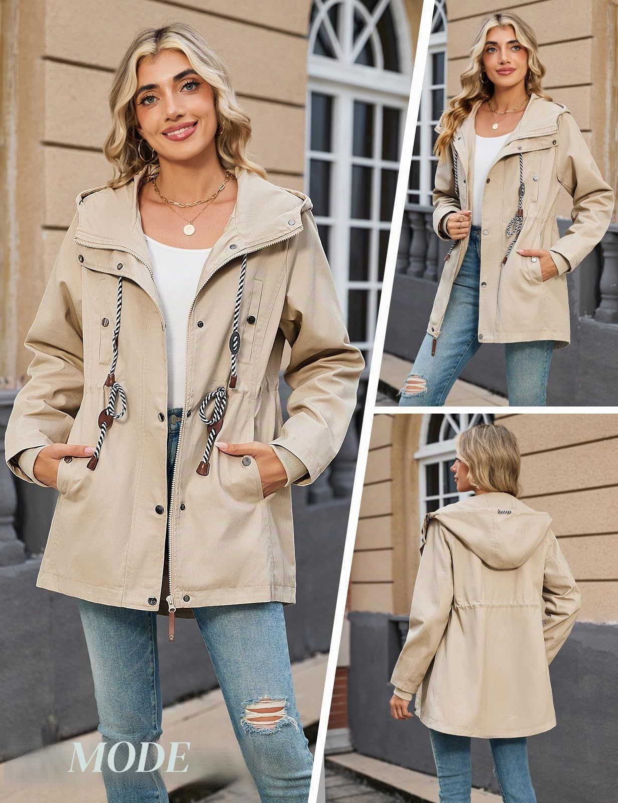 Yuson Girl Übergangsjacke Damen Lang Leichte Jacke mit Kapuze