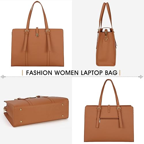 Miniatura 4 de Bolsa de cuero para laptop de 15.6 pulgadas para mujer, bolsa de mano impermeable para mujer, bolso de hombro para computadora