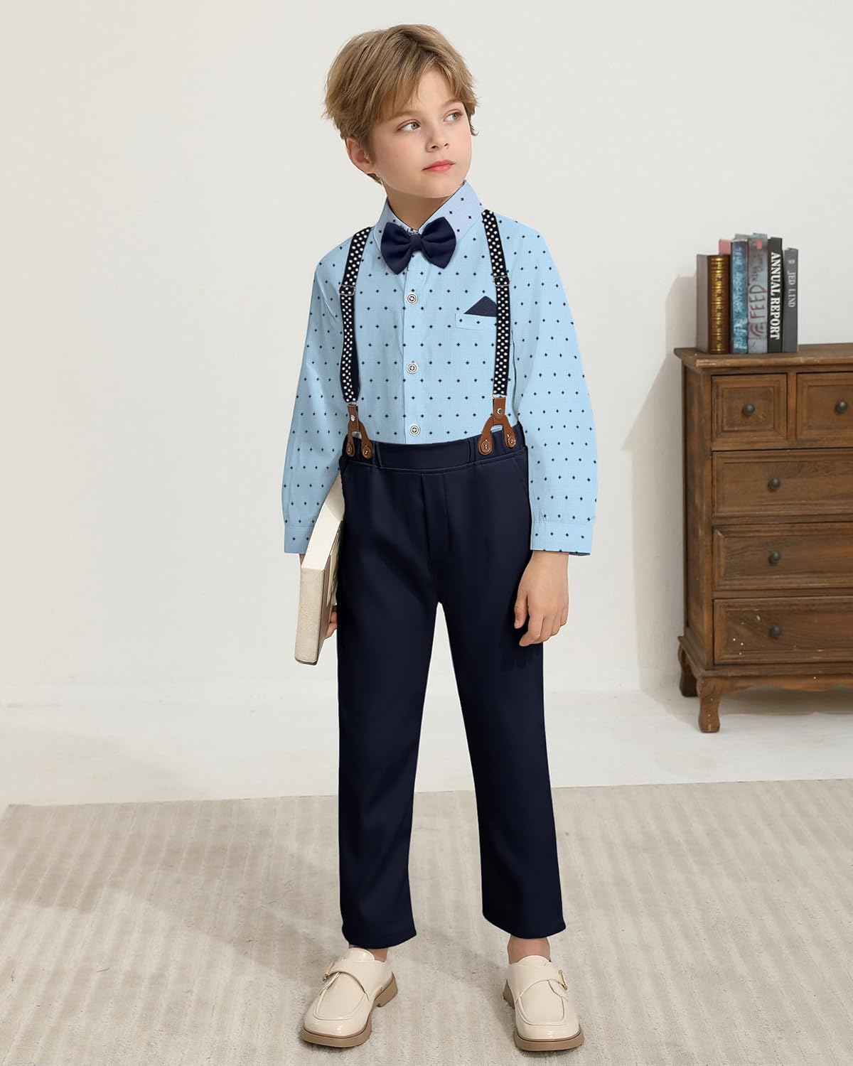 DISAUR Boys Suits 3 Pieces Formal Dress Shirt with Bowtie+Suspender Pants Boy Gentleman Outfits Set 4-8 Years - Image 5
