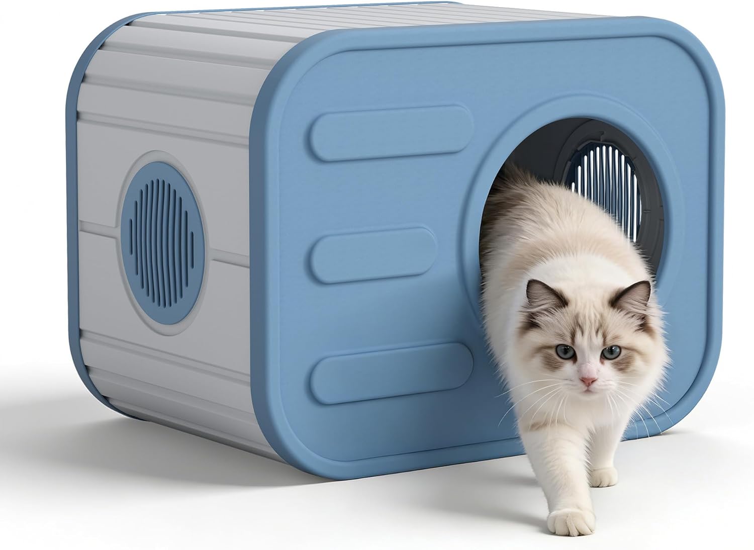 Plastic Outdoor Cat House Weatherproof, Stackable Feral Cat House Outside with Double Louvered Vents, Resin Cat Shelter Waterproof for Outdoor Indoor Use, Blue