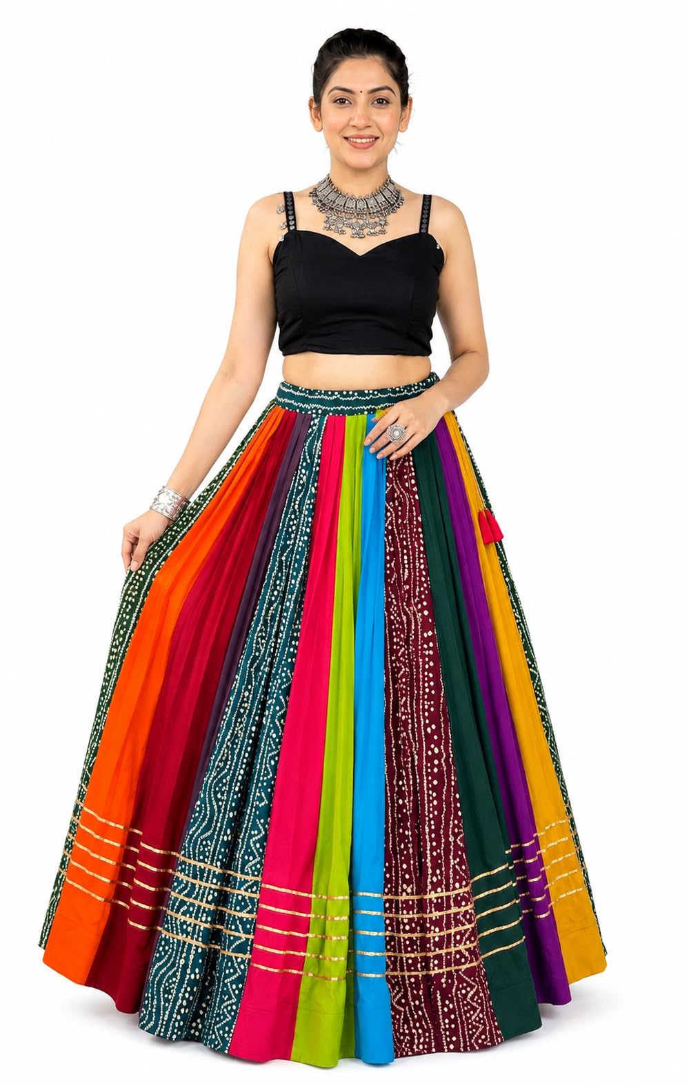 cozke enterprise Rangili Vibrant Rainbow Flared Rayon Lehenga Choli Set with Gota Patti & Mirror Work – Traditional Festive Outfit for Women-picture-22