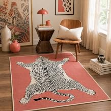 GENIMO 5x7 Coral Leopard Rug, Animal Washable Rugs for Living Room