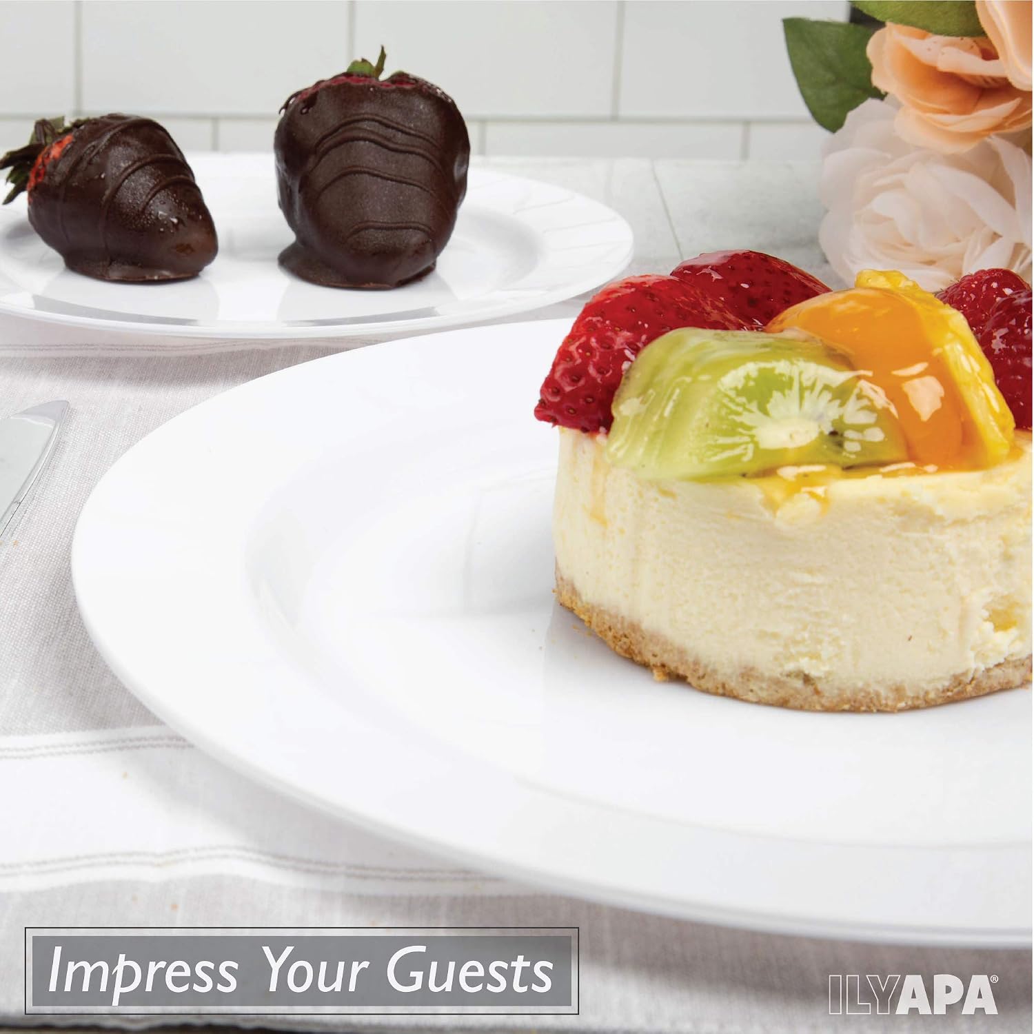 60 Premium Plastic Plates for Dinner Party or Wedding - 30 10.5 Inch & 30 7.5 Inch White Disposable Plate Set