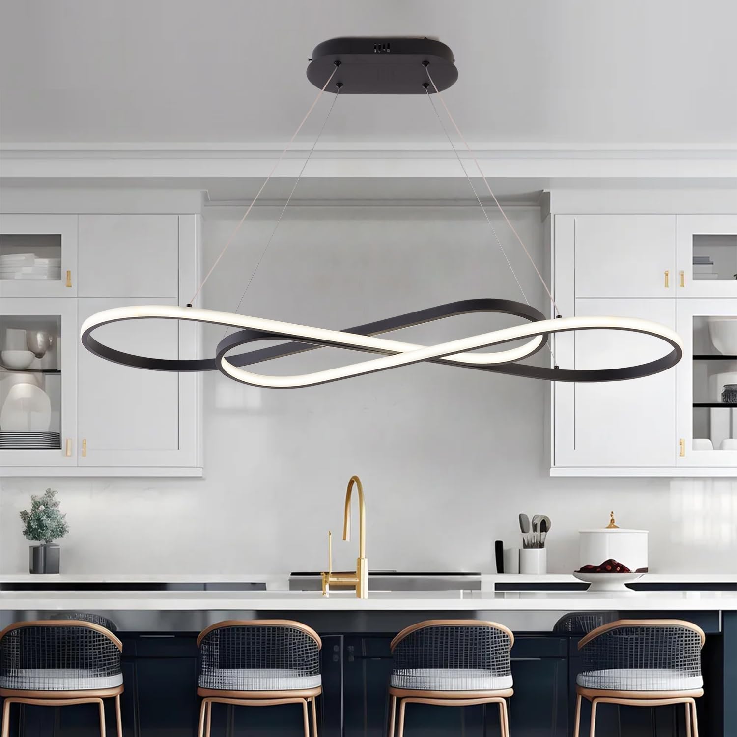 Lampadario Led Sospensione Moderna Lineare Sospensione Dimmerabile con Telecomando Nero L100cm Tavolo da Pranzo Lampadario, Cucina Lampada Regolabile Altezza Cucina Lampadari
