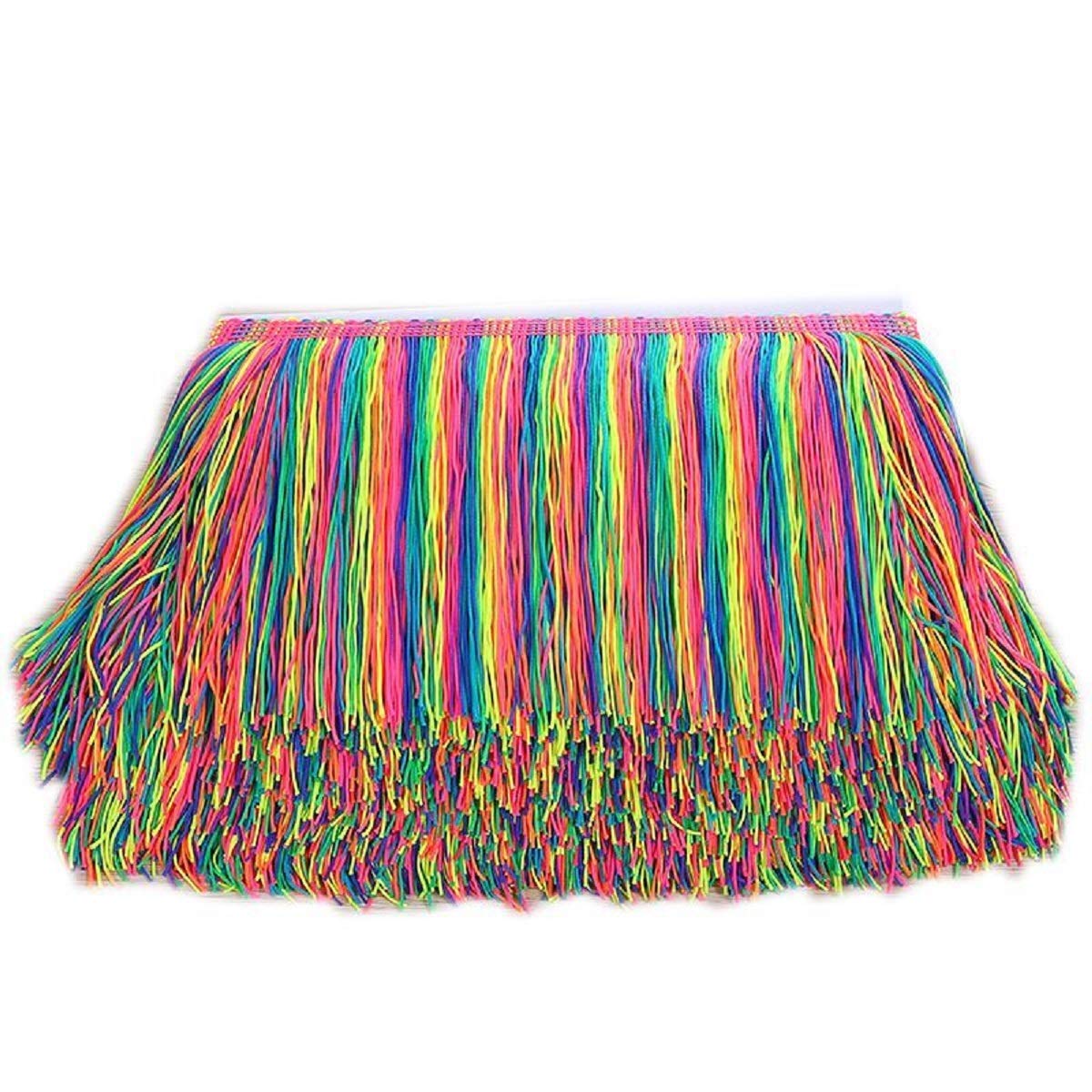 Yalulu10 Meters 20 CM Width Rainbow Polyester Latin Fringe Tassel Trimming Lace DIY Macrame Samba Dance Dress Stage Clothes Curtain Trim