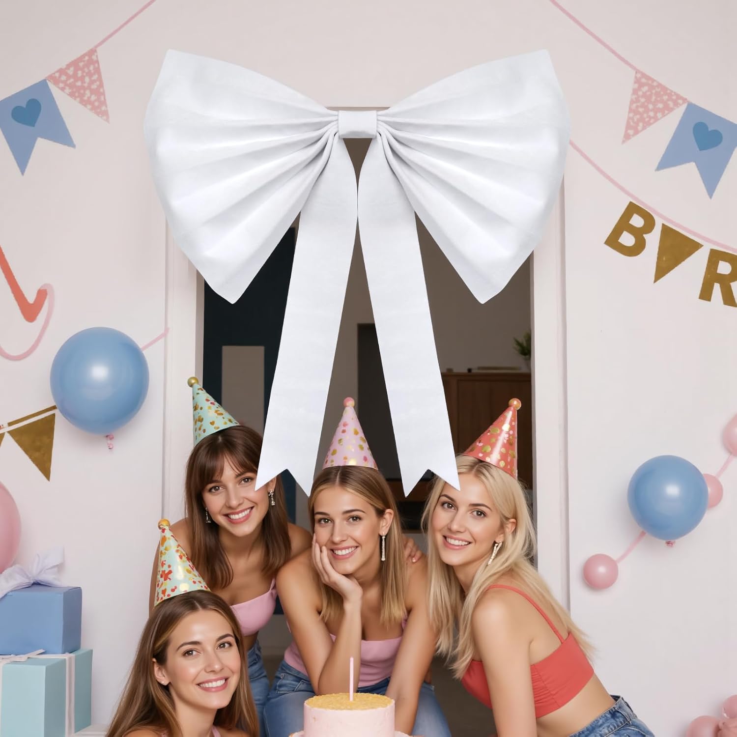 White Bow Coquette Birthday Decorations: Big Bows Party Themed Backdrop 45 Inches Large Room Wall Decor Giant Door Wedding Engagement Bridal Bachelorette Baby Shower Christmas Graduation Decoration