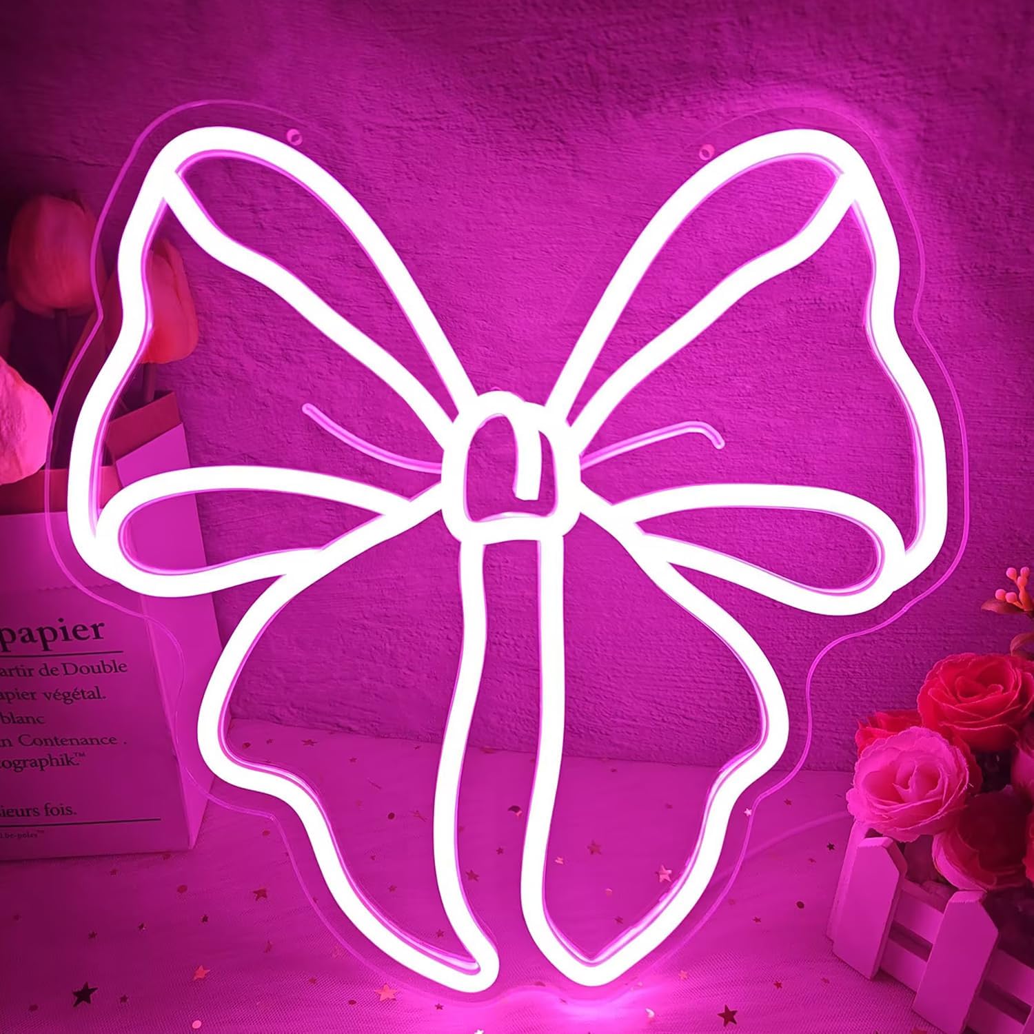 Pink Bow Neon Sign Bows Neon Lights for Bedroom Dimmable Coquette Ribbon Bow Birthday Decorations Pink Wall Art Bow Wall Decor Led Sign Gifts for Girls Party - Image 2
