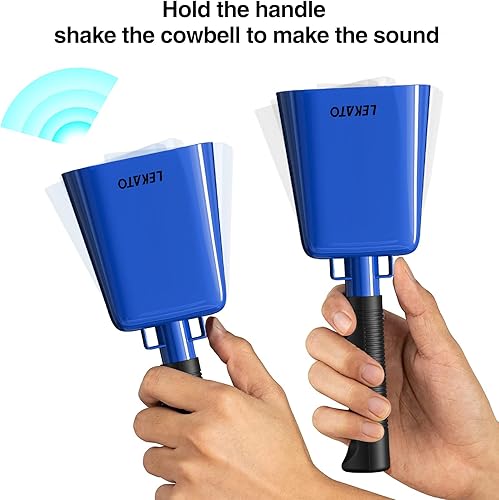 Miniatura 10 de Cencerro de 10 pulgadas con asa, campana de vaca para eventos deportivos, campana de vaca de acero para juegos de fútbol, fiestas, conciertos,