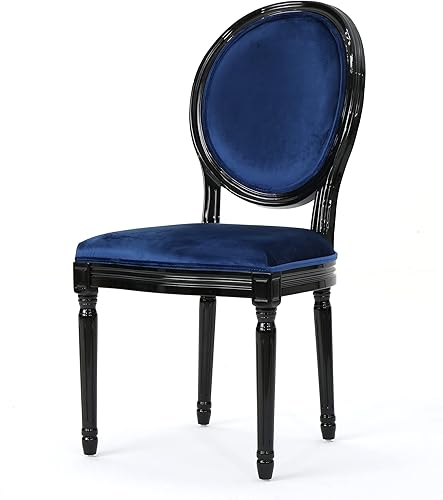 Miniatura 5 de Christopher Knight Home Camille - Sillas de comedor tradicionales de terciopelo, 2 piezas, color gris y blanco brillante Azul marino/negro