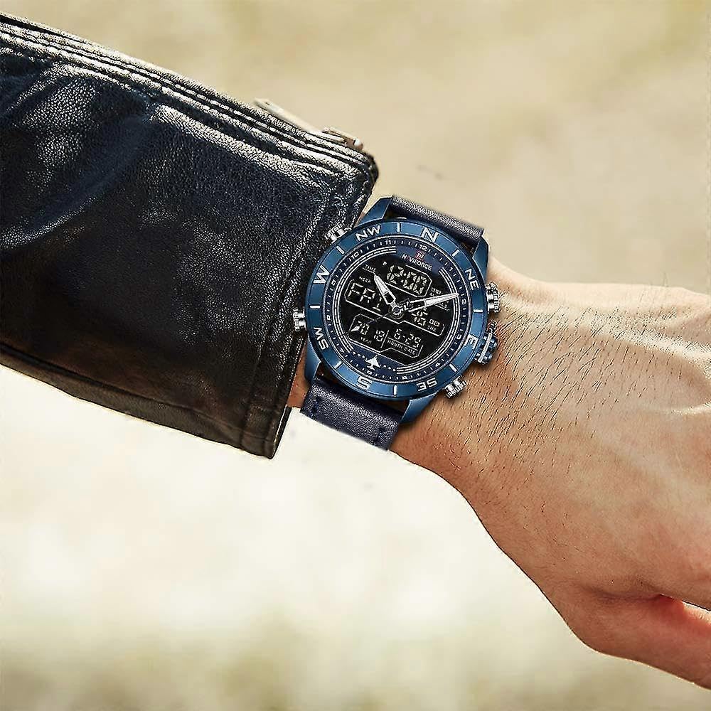Reloj deportivo impermeable para hombre, de cuero, analógico, de lujo, casual, doble hora