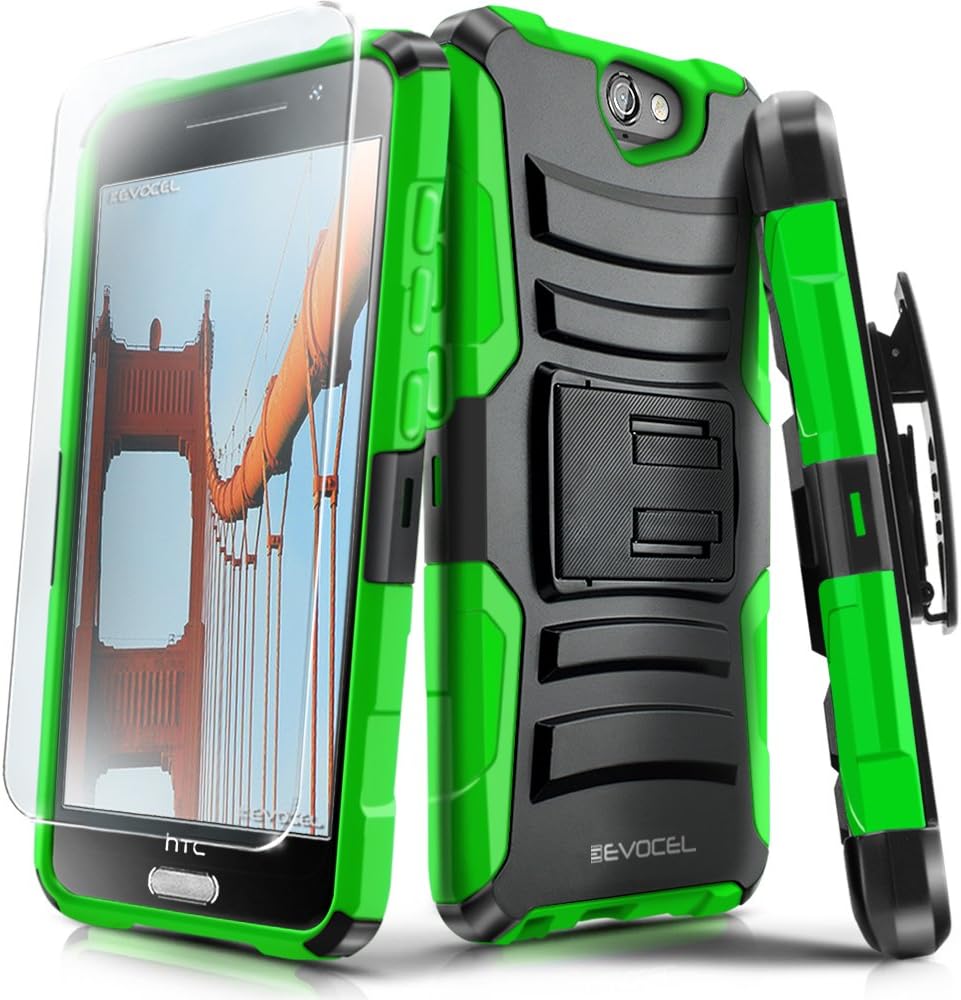 HTC One A9 Case, Evocel [Generation Series] Belt Clip Holster, Kickstand, HD Screen Protector, Dual Layer for HTC One A9, Green (EVO-HTCA9-AB212)