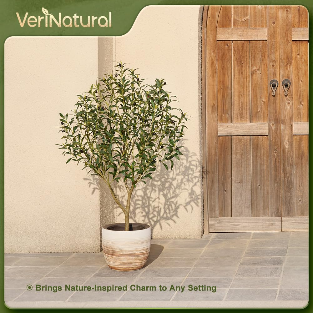VeriNatural Olivenbaum Künstlich 150 cm Künstliche Pflanzen Groß – 40 Früchte & 856 Seide Blätter wie Echt mit Topf, UV-beständig Verstellbare – Kunstpflanze für Wohnzimmer Büro Balkon Deko, VN126 | Künstliche Pflanzen Groß mit 40 Früchte & 856 Seide Blät