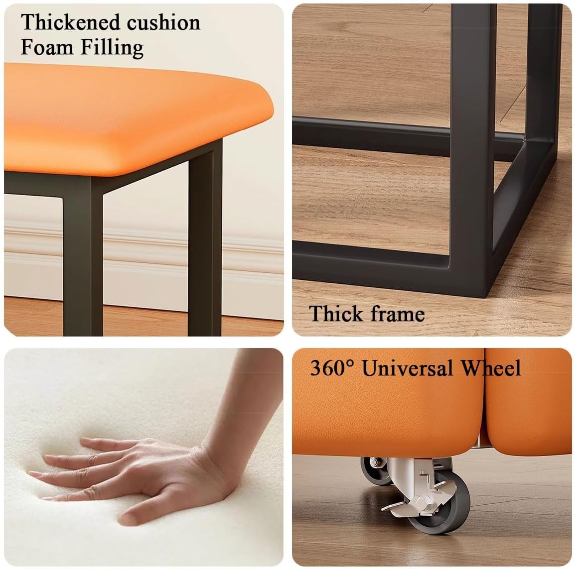 YCKEGEW Leather Square Bench Nesting Ottoman Chair 5 in 1-35 * 35cm,Sofa Chairs Stool with Swivel Casters Movable Footstool,Shoe Change Benchs(Blue)