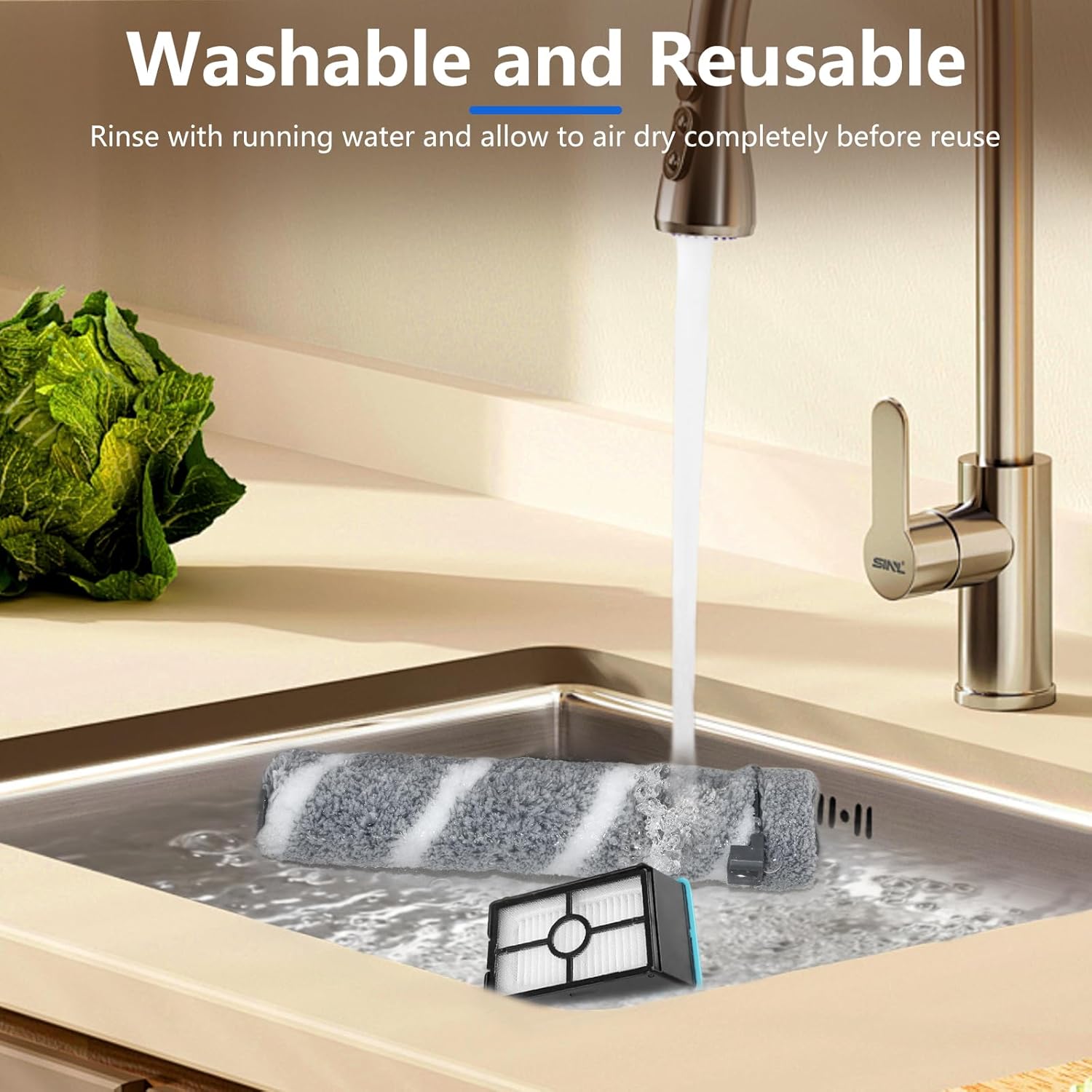 Chuancheng Roller Brush and Filter for Bissell 4202F, 4111A, 4157, 4111, 4109, 4088 Vacuum Cleaner Replacement Parts, 2 Roller Brush 2 Filter 1 Cleaning Brush