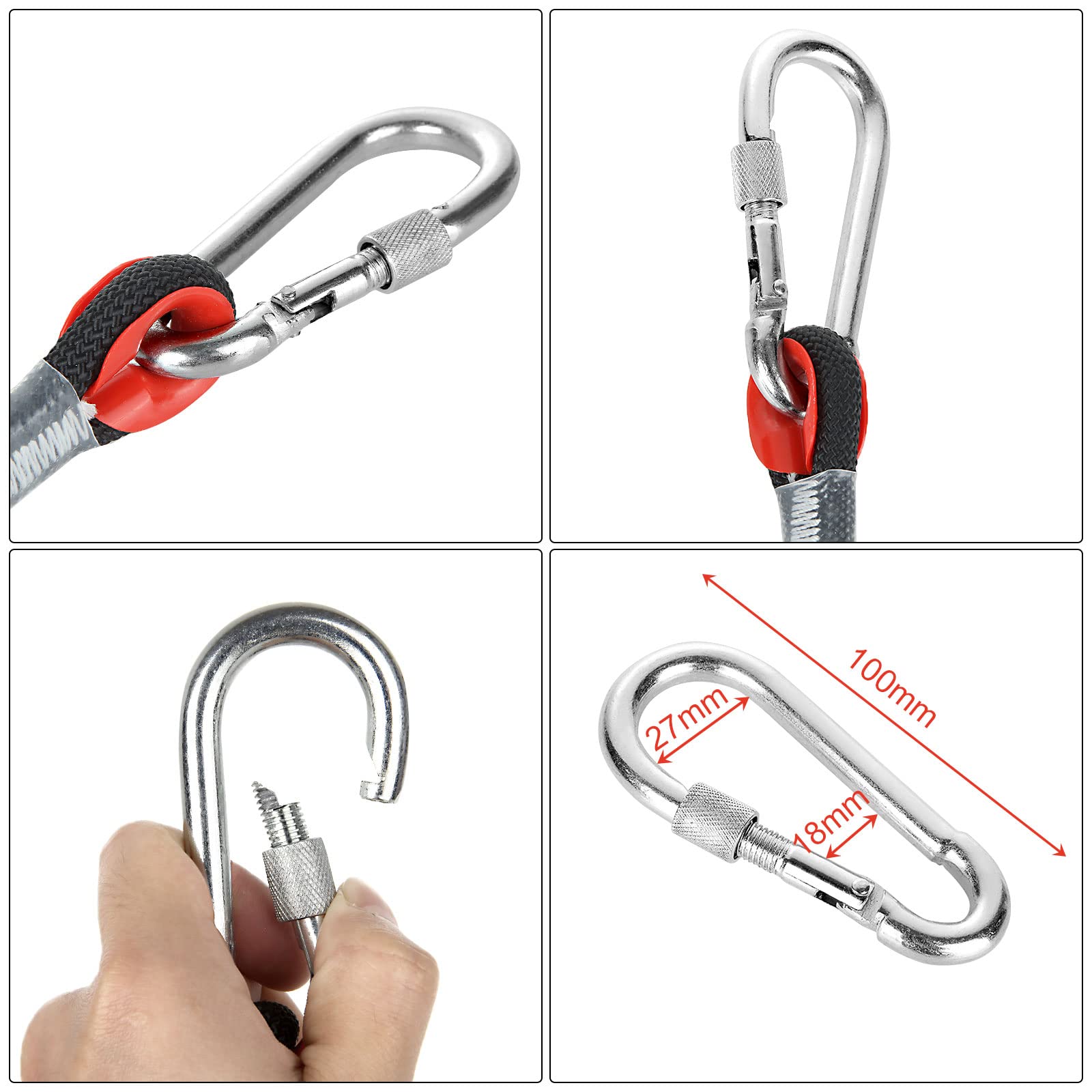SENENQU 2 Piezas Cuerda de Escalada 10 m 10 mm con 4 Mosquetones, Cuerda Escalada Estática con Bolsa Reflectante, Carga 12KN para Camping, Rescate, Senderismo y Actividades al Aire Libre