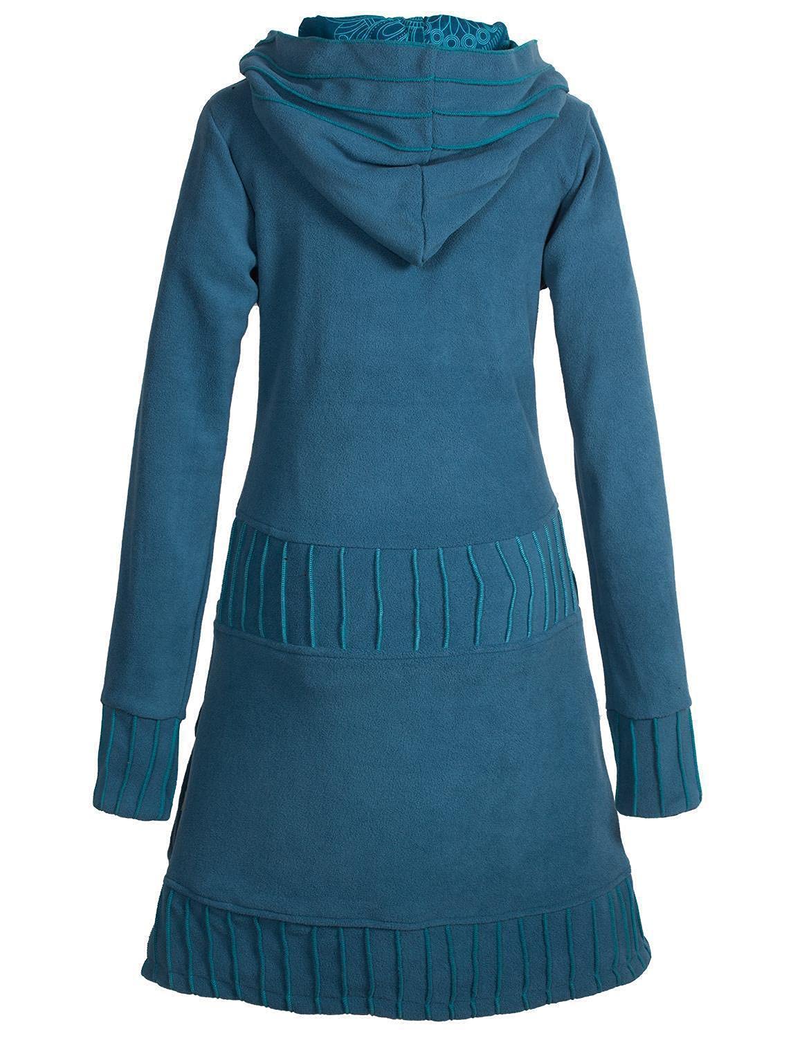 Vishes - Alternative Bekleidung - Langärmliges Patchwork Hoodie Eco Damen Fleecekleid mit Daumenlöchern
