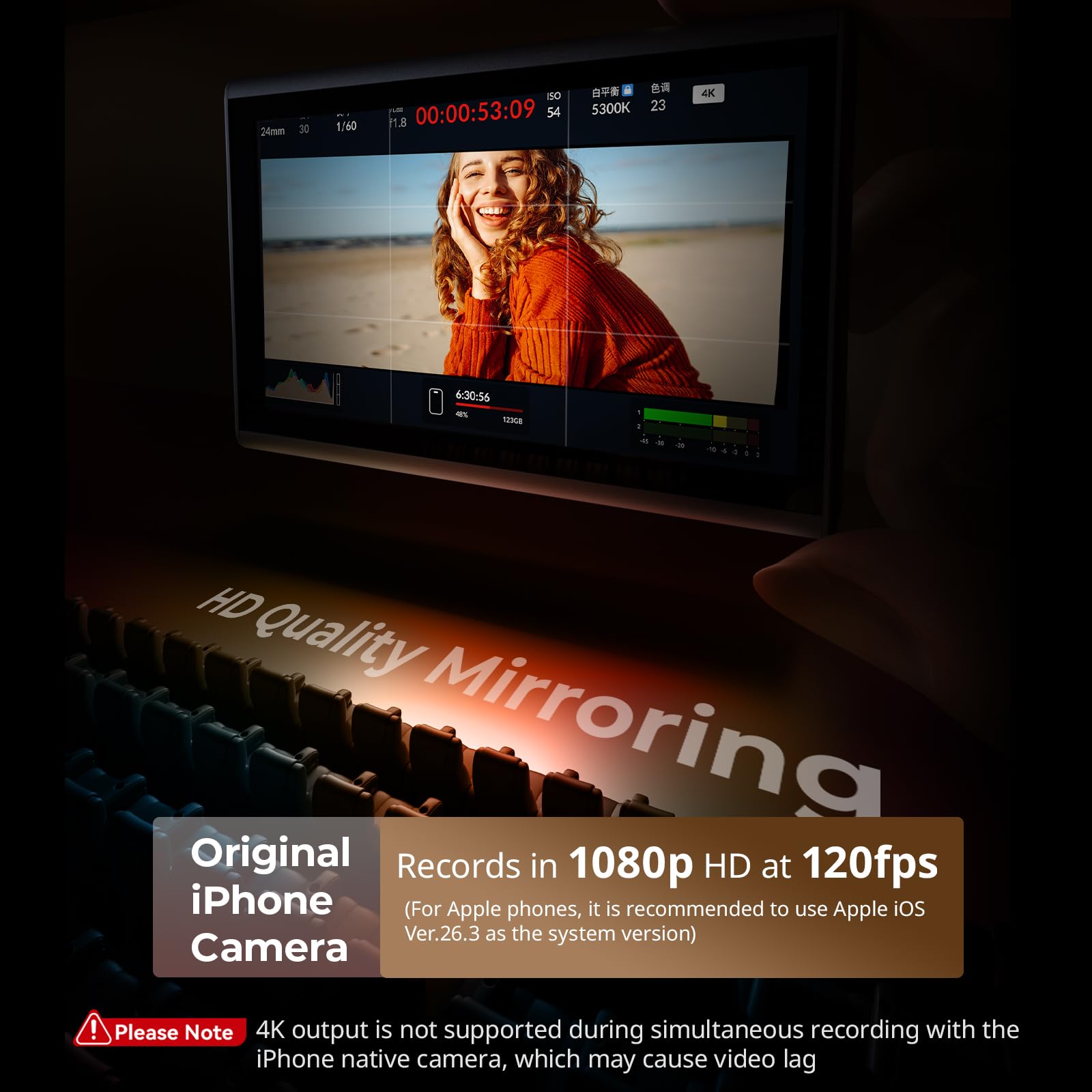 SMALLRIG Ekran monitora telefonu z bezprzewodowym sterowaniem, bezprzewodowe nagrywanie 1080P (obsługa 4K 30 kl./s), monitor wideo z mocowaniem na stopce zimnej - 4850B