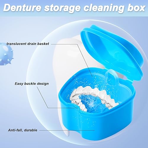 Miniatura 3 de Caja de 2 piezas de dentadura, caja de baño de dentadura, estuche de dentadura, caja de retención dental de ortodoncia, contenedor portátil de baño