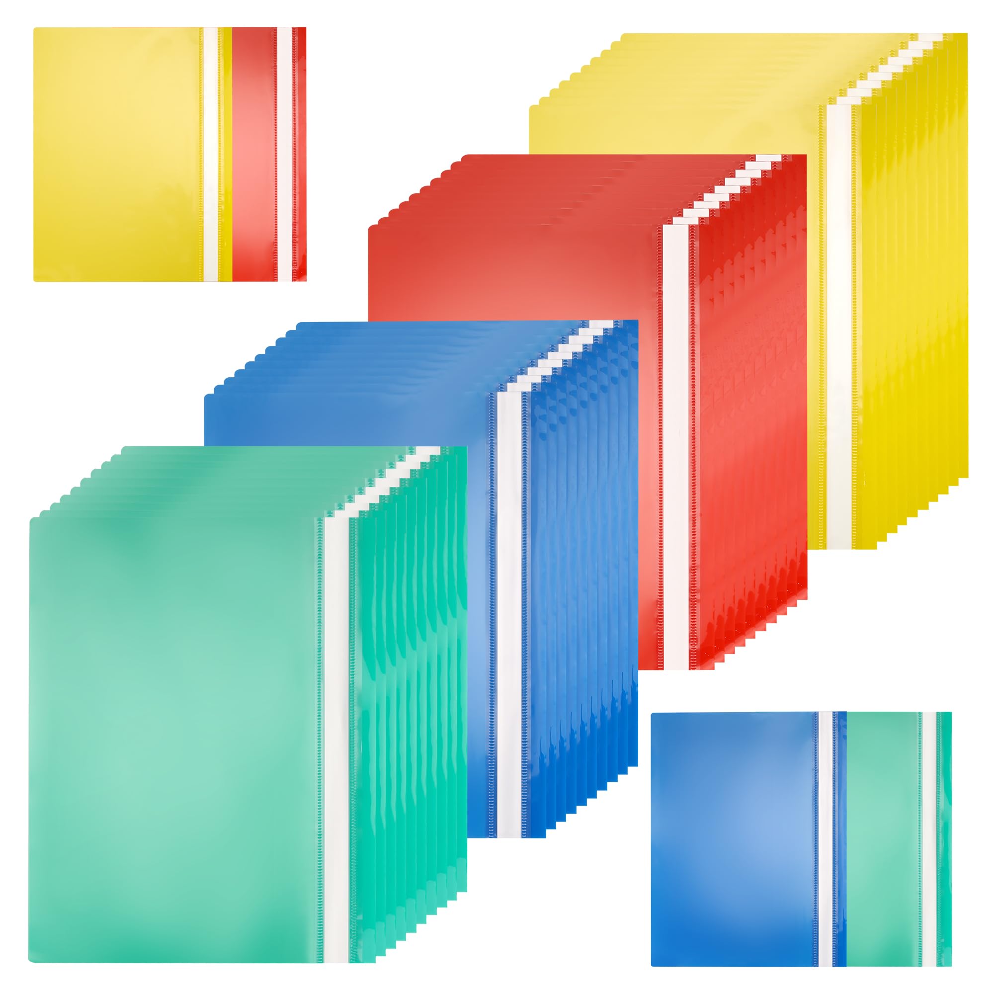 WeeGoo 80 Pcs A4 Project Folder, 31.5×22 cm Plastic Presentation Folders with Clear Cover and 2 Prongs, 4 Colors Report Project Document Files for Office Report Classification