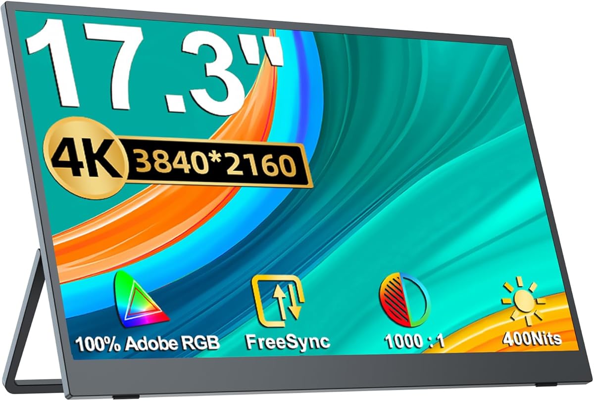 Amazon.co.jp: UPERFECT Mobile Monitor, 17.3 Inches, 4K, 3840*2160, Adobe RGB, Wide Color Gamut, Mobile Display, Gaming Monitor, IPS LCD Panel, VESA Compatible, HDR Mode Support, Built-in Speaker, Type-C Standard, : Computers