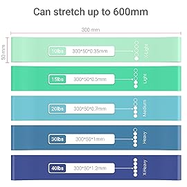 TechStone Resistance Bands Set for Men and Women, Pack of 5 Different Levels Elastic Band for Home Gym Long Exercise Workout - Great Fitness Equipment for Training, Yoga - Free Carrying Bag (Blue)