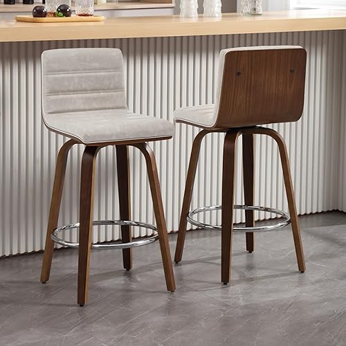 Miniatura 50 de Bekrvio Juego de 2 Taburetes de Bar Giratorios con Respaldos, Taburete de Bar Tapizado de Cuero PU de 29 Pulgadas de Altura, Respaldo en Forma de L,