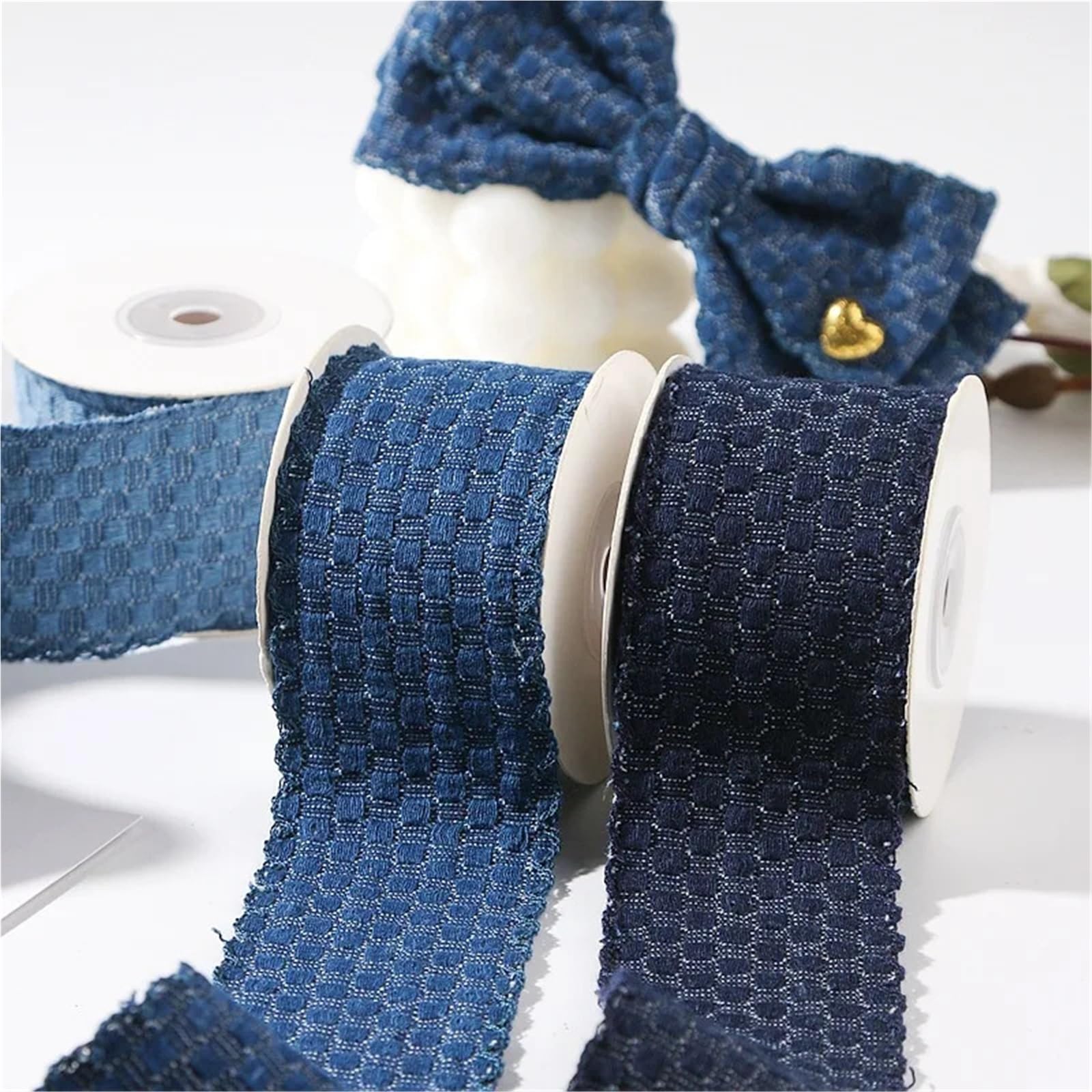 25 mm, 50, 2,5 cm, 3,8, karierte Denmin-Bänder, handgefertigtes Klebeband, Bastelarbeiten, Haarschleifen, Krawatte, Hut, Kleidungszubehör, 20 Yards(LIGHT BLUE,50mm)