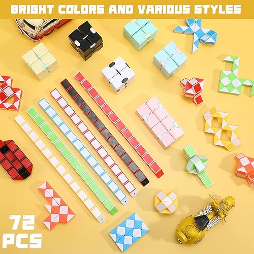 Miniatura 4 de Jenaai 72 piezas de mini cubo de serpiente para ansiedad, recuerdos de fiesta para niños, 24 bloques, rompecabezas giratorios, juguetes de 48 mini