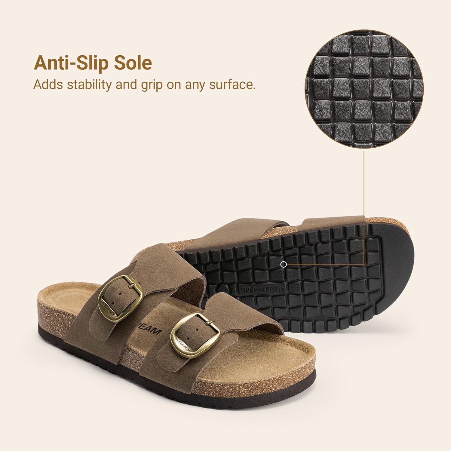 DREAM PAIRS Women's Slides Soft Genuine Footbed Sandals Comfortable Adjustable Double Buckle Slip-on Flat Sandals with Arch Support Frame Dual Slippers for Summer Footwear - Image 7