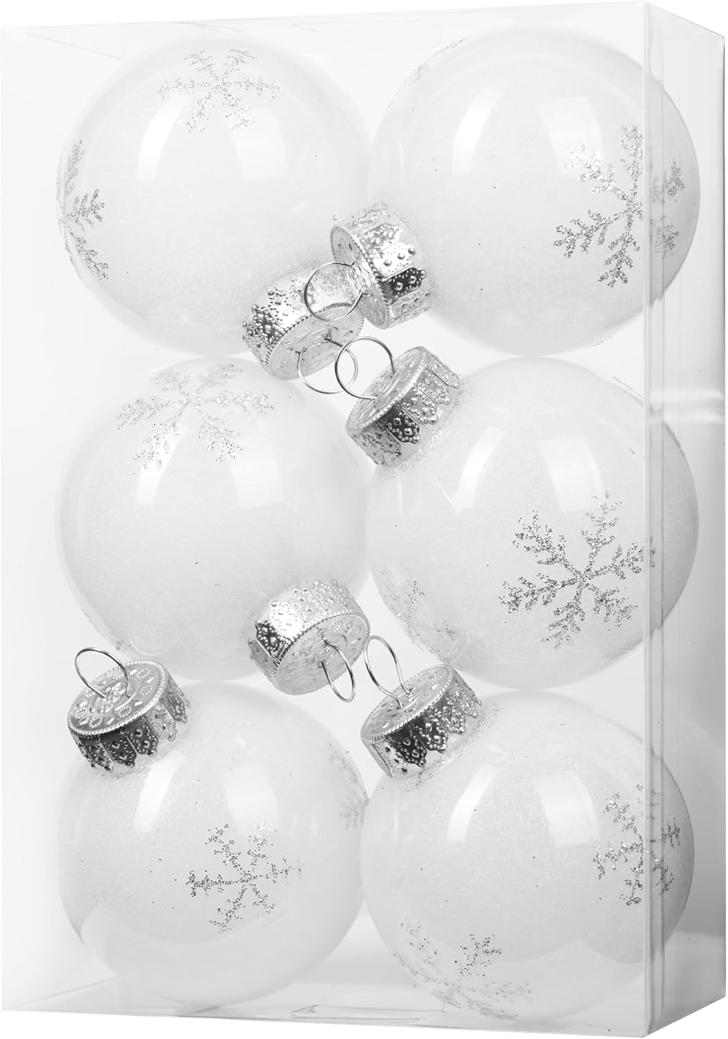 6pcs Christmas Ball Ornaments Sets, 60cm Glitter White Silver Snow Ball Xmas Tree