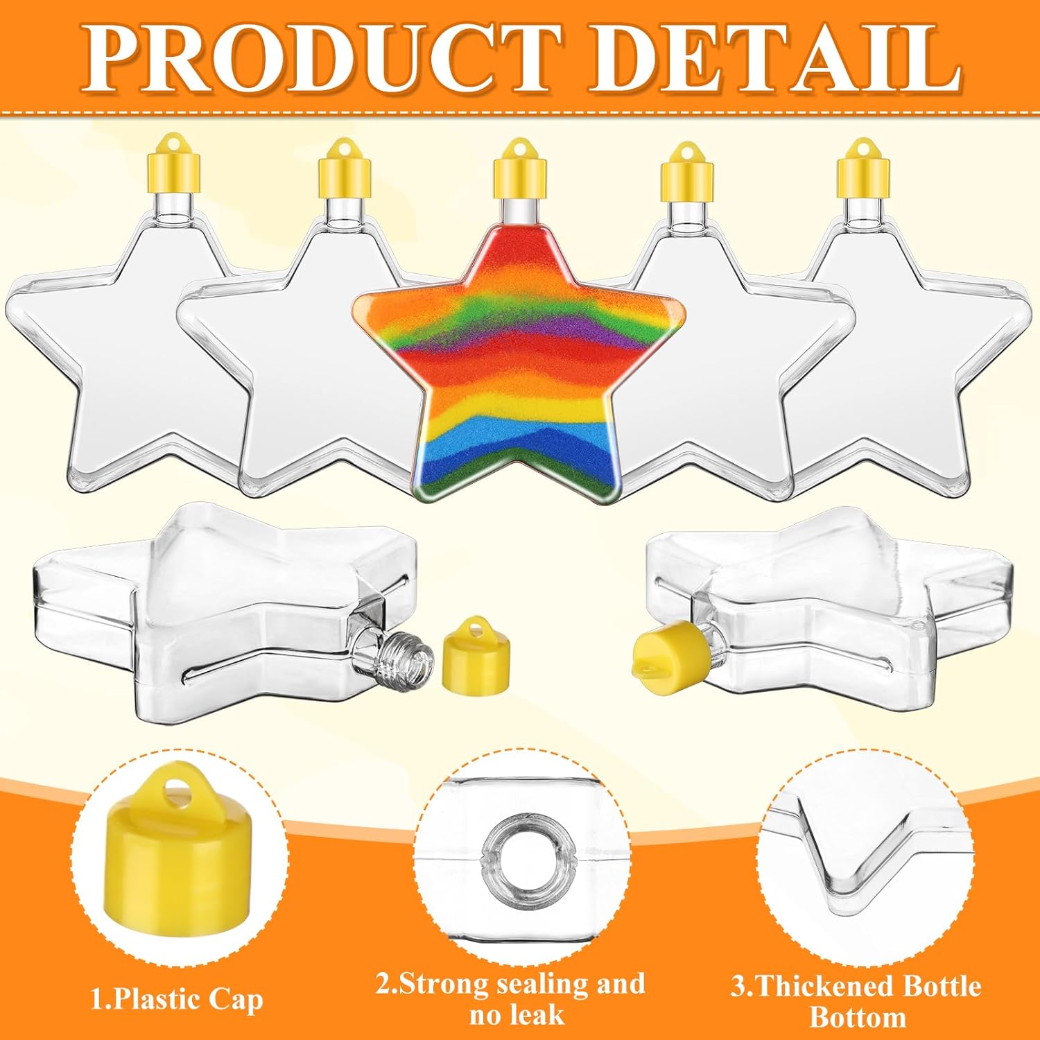 60Pcs Star Shaped Sand Art Bottles Plastic Sand Art Bottles Necklaces DIY Colored Sand Bottle Kit Sand Art Activity Kit for DIY Art Activity Fun Party Supplies with Funnels & Ropes, Sand Not Included