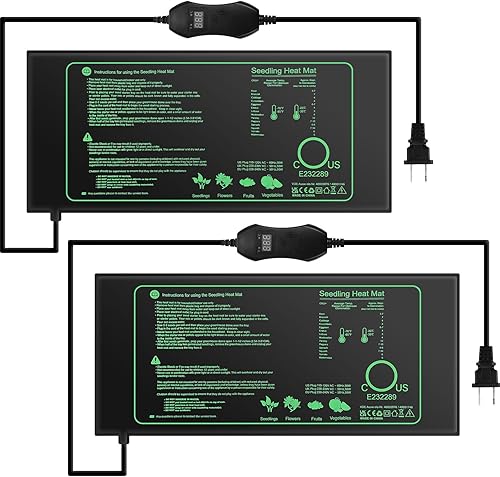 Miniatura 14 de ROCEEI Paquete de 2 alfombrillas térmicas de plántulas con controlador de termostato digital de 20 x 20.75 pulgadas, impermeable, para germinación
