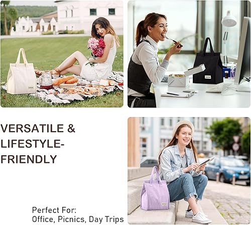 Miniatura 3 de TELLUMO Lonchera de pana para mujeres y hombres, bonita lonchera aislada con gran capacidad (7.5 litros), bolsa de almuerzo reutilizable para el