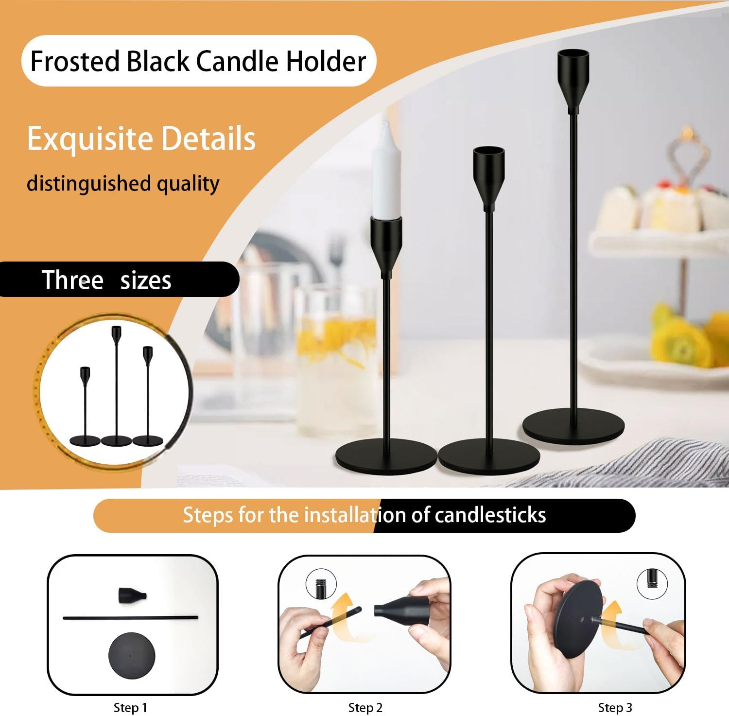 48 Pack Candle Holders Taper Candle Holders Tall Metal Candle Stands Holders for Table Centerpiece Modern Pillar & Home Wedding Decor, Matte Black