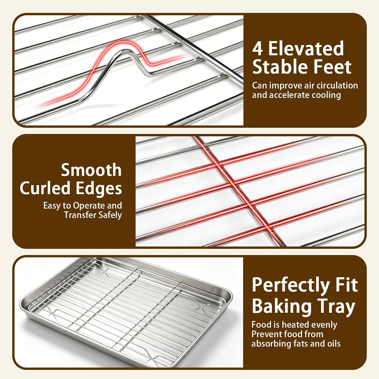 Stainless Steel Baking Sheet with Rack, 16 x 12 Inch Cookie Sheet, 2 Pack